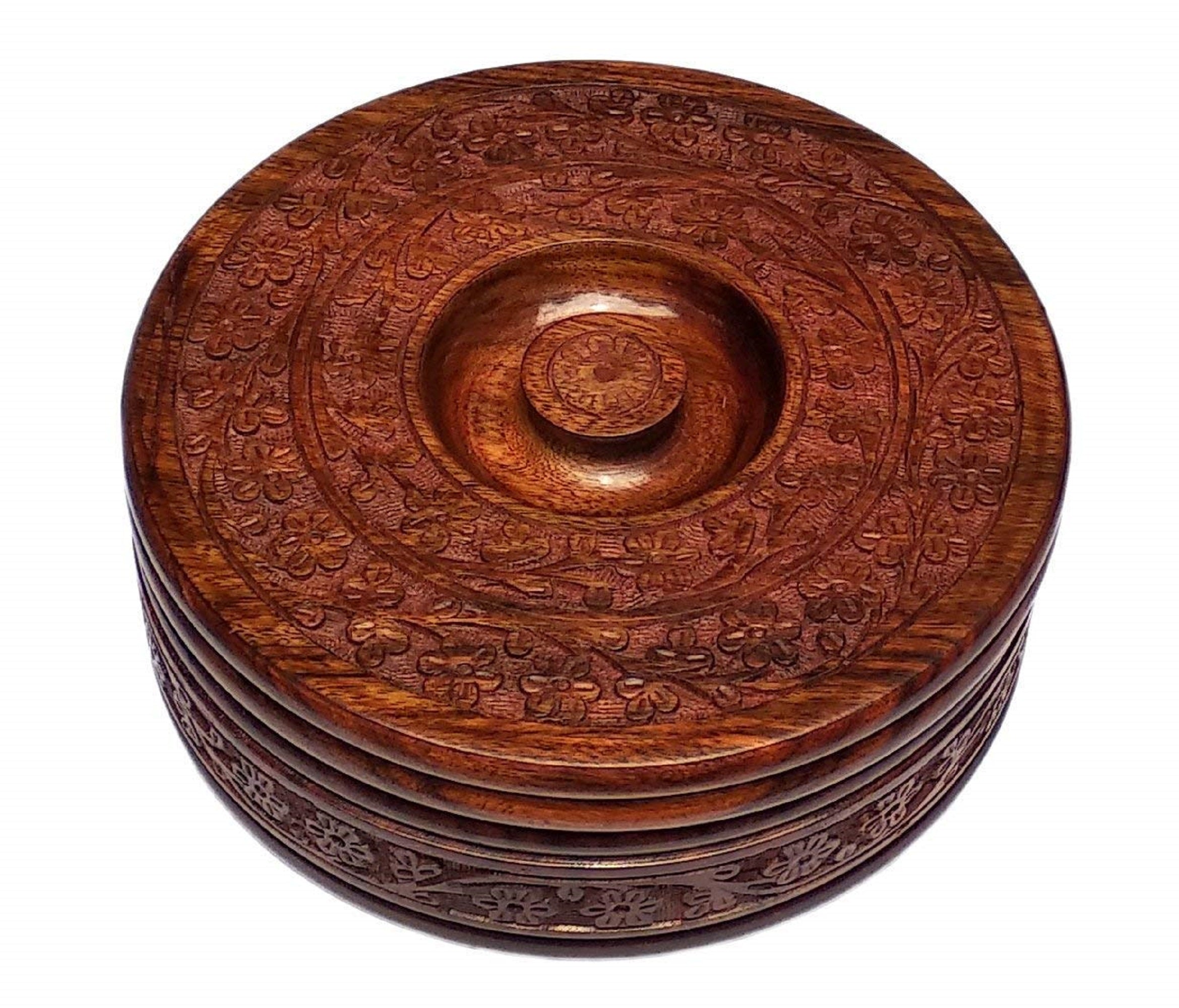 wooden fully carved casserole roti box with lid/chapati box for kitchen/gift item