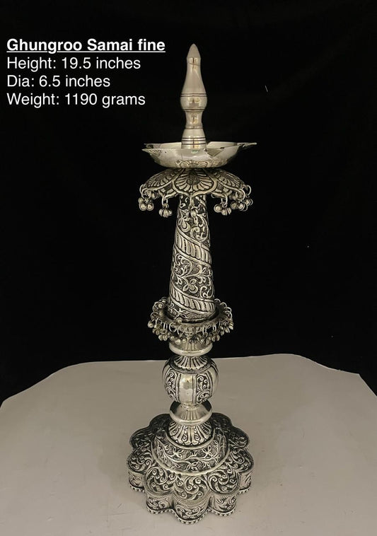 German silver fully carved oil lamp