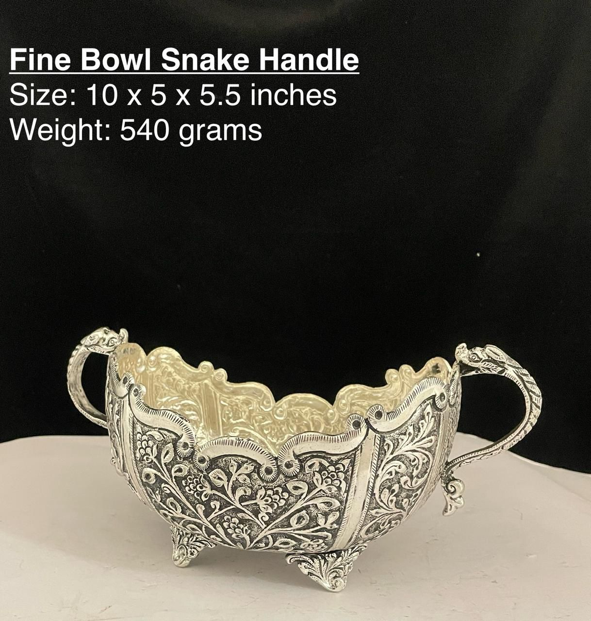 German silver fully carved bowl with handle for snacks/fruits/urli/home décor