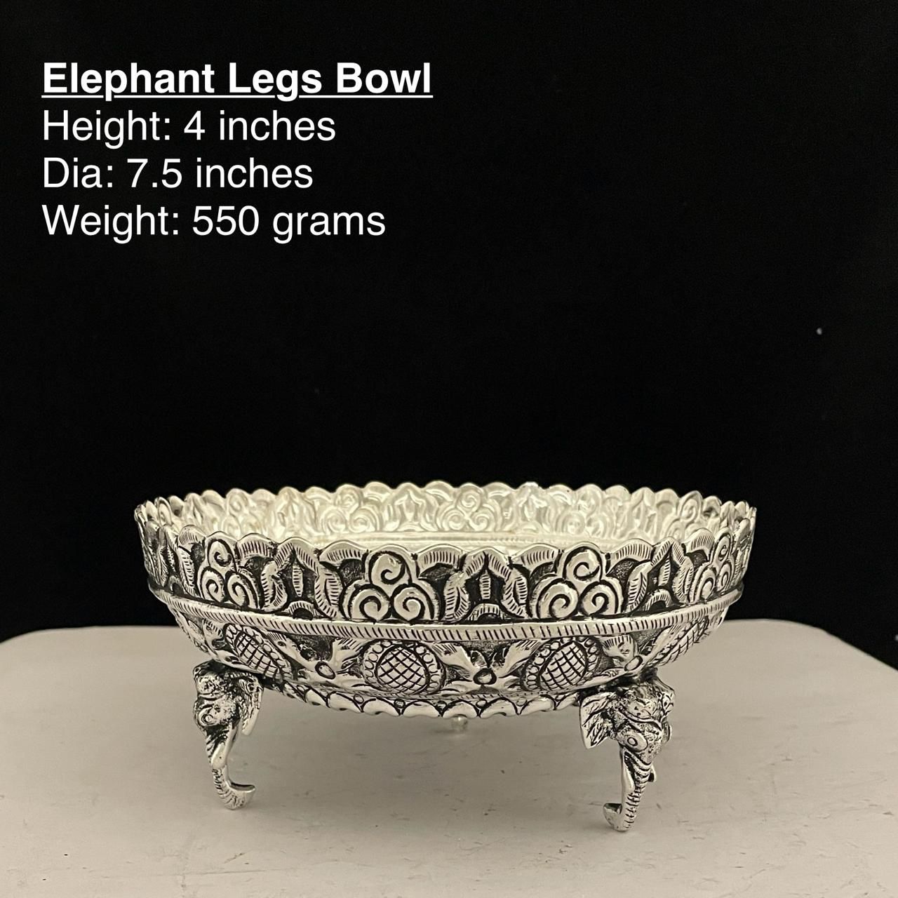German silver urli bowl fully carved elephant legs for home décor/fruits/snacks