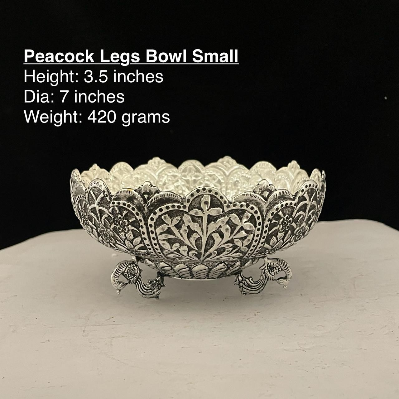 German silver fully carved peacock legs urli bowl