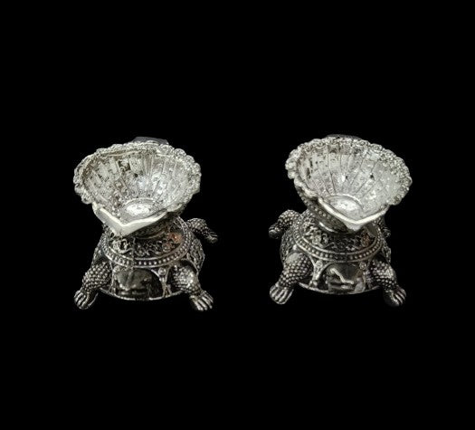 German Silver Antique Finish German Silver Tortoise Diyas Pair for House Warming / Festival