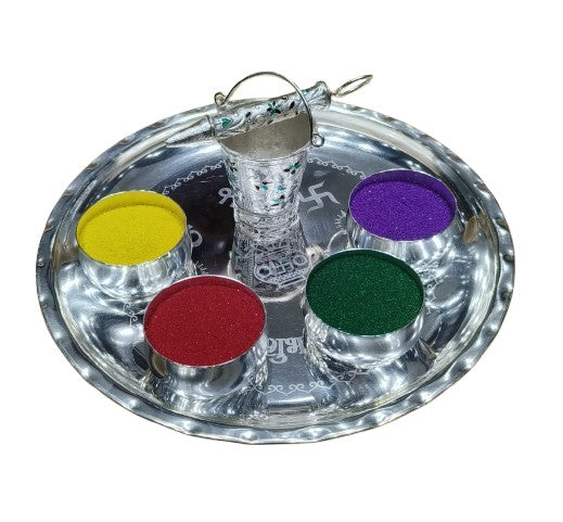 German Silver Holi Hamper with Shubha lab Plate, Set of 7 Pieces
