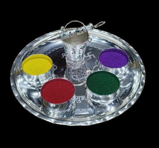 German Silver Holi Hamper with Shubha lab Plate, Set of 7 Pieces
