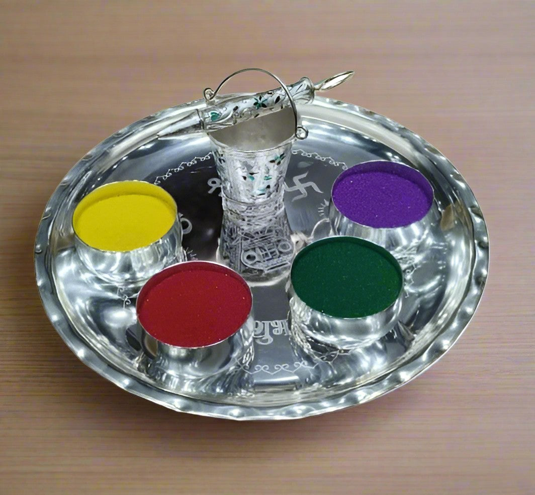 German Silver Holi Hamper with Shubha lab Plate, Set of 7 Pieces