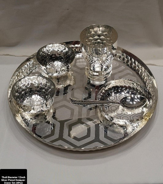 silver plated hammered set of 6 pieces dinner plate set