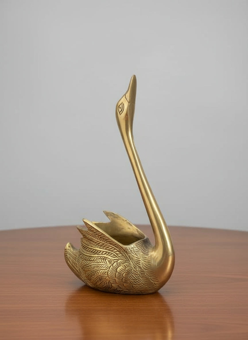 Pure Brass Metal Swan Pair of Swans for Good Luck and Love|Candle Holder for Home Decor Tabletop Living Room