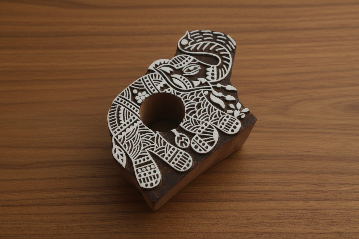 Wooden elephant Hand Block Tea Light Holder Set of 10 – Artistic Home Décor for Warmth, Tradition & Festive Glow