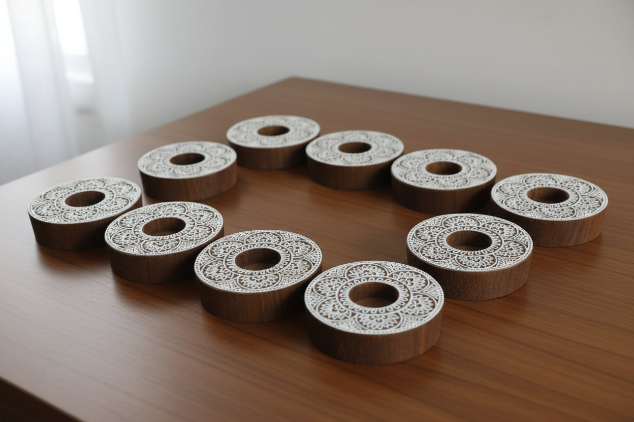 Wooden round shape Block Tea Light Holder Set of 10 – Artistic Home Décor for Warmth, Tradition & Festive Glow