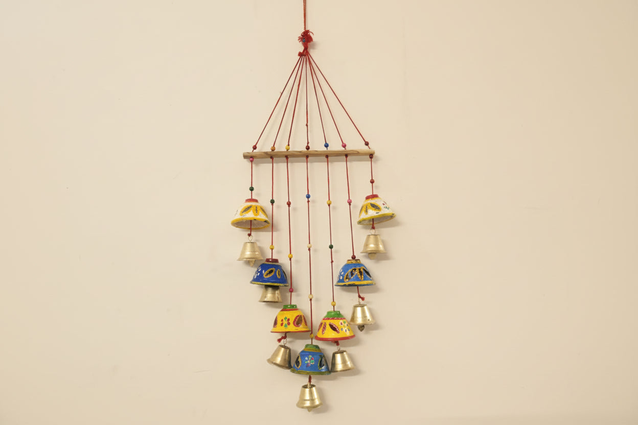 Wooden Wall Hanging with Metal Bells Set of 2 – Handcrafted Home Décor & Gift for Harmony, Elegance & Tradition