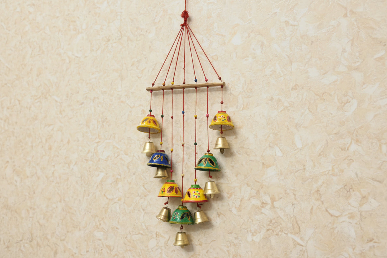 Wooden Wall Hanging with Metal Bells Set of 2 – Handcrafted Home Décor & Gift for Harmony, Elegance & Tradition