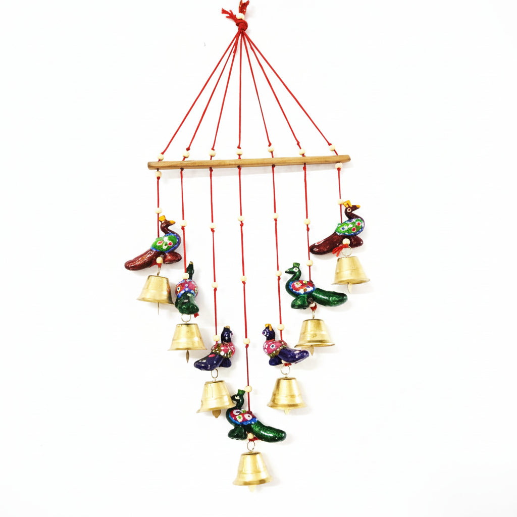Wooden peacock Wall Hanging with Metal Bells – Handcrafted Home Décor & Gift for Harmony, Elegance & Tradition