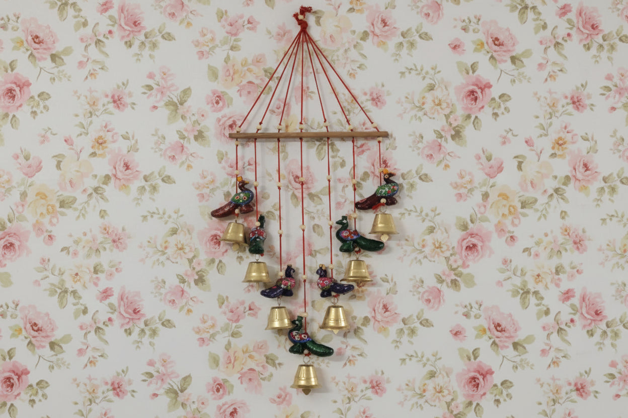 Wooden peacock Wall Hanging with Metal Bells – Handcrafted Home Décor & Gift for Harmony, Elegance & Tradition