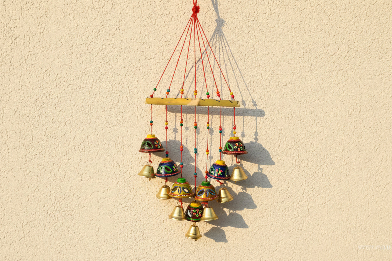 Wooden jali bell  Wall Hanging with Metal Bells – Handcrafted Home Décor & Gift for Harmony, Elegance & Tradition