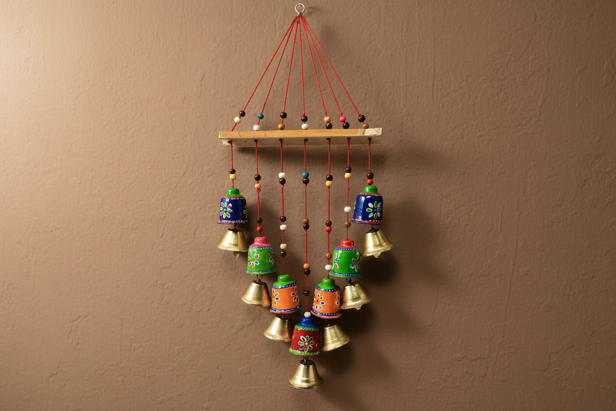 Wooden bell  Wall Hanging with Metal Bells – Handcrafted Home Décor & Gift for Harmony, Elegance & Tradition