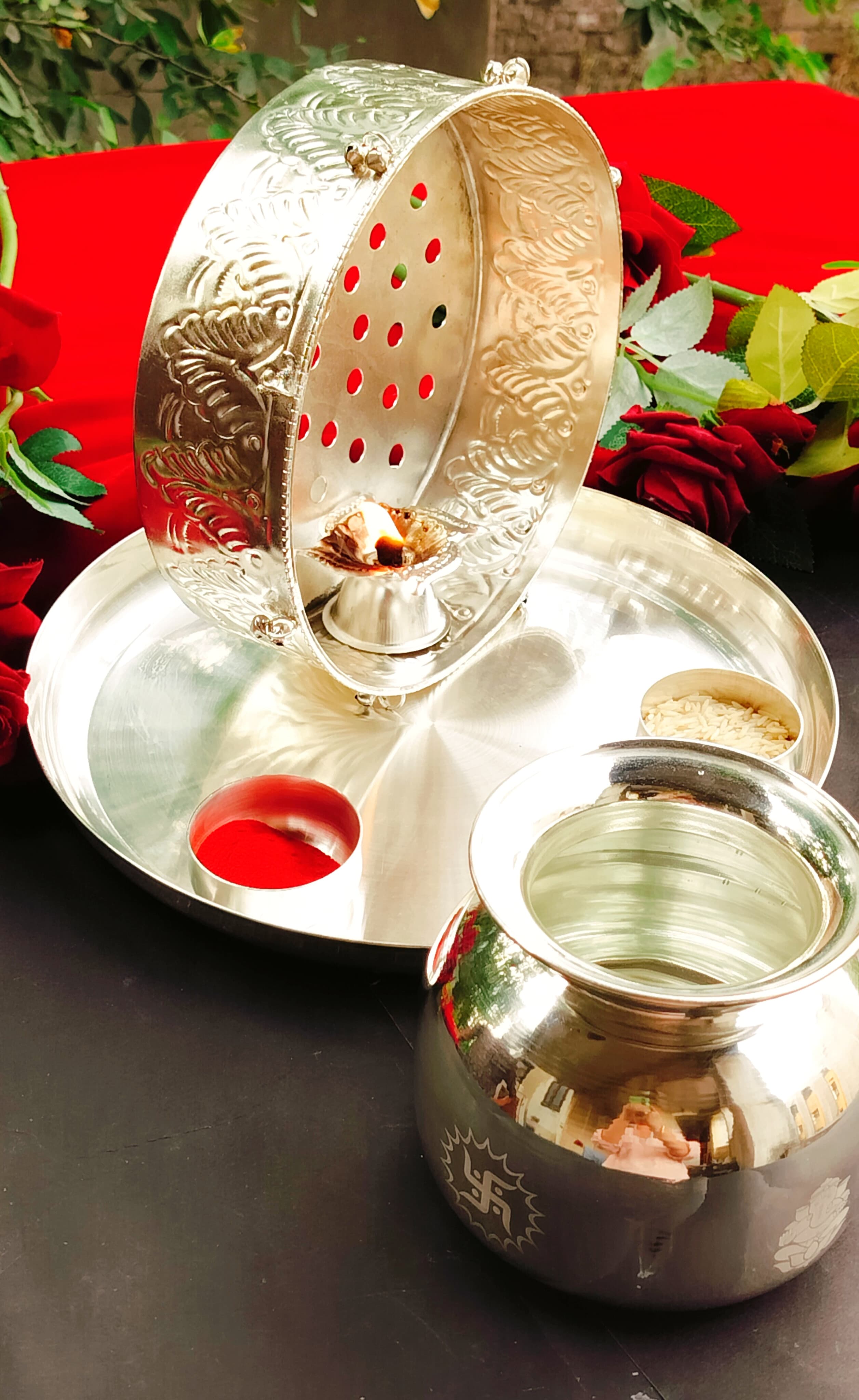 german silver karwachauth pooja thali set of 6 pieces