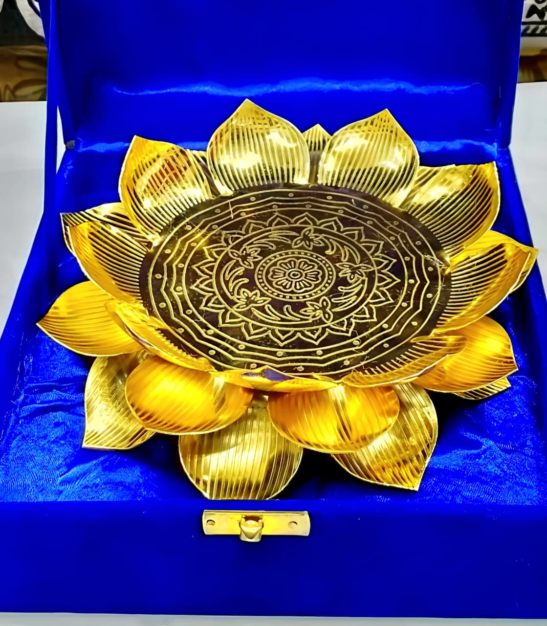German Silver Gold plated Lotus petal stand / Singhasan for Ganesh / laxmi idol