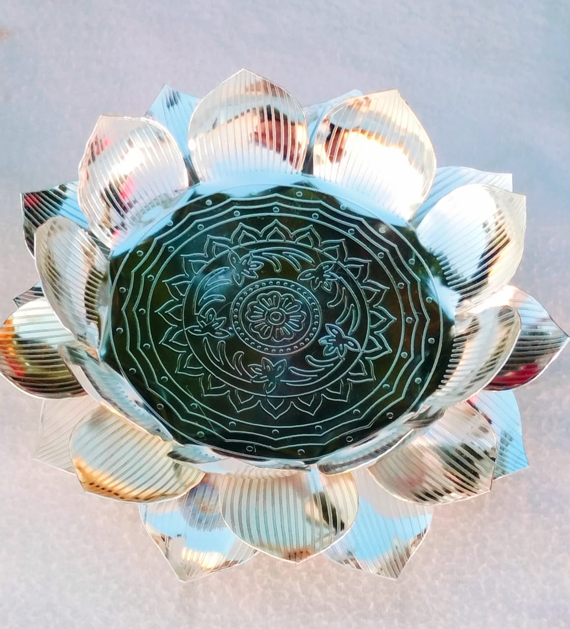 German Silver Lotus petal Singhasan/ stand  with laxmi idol