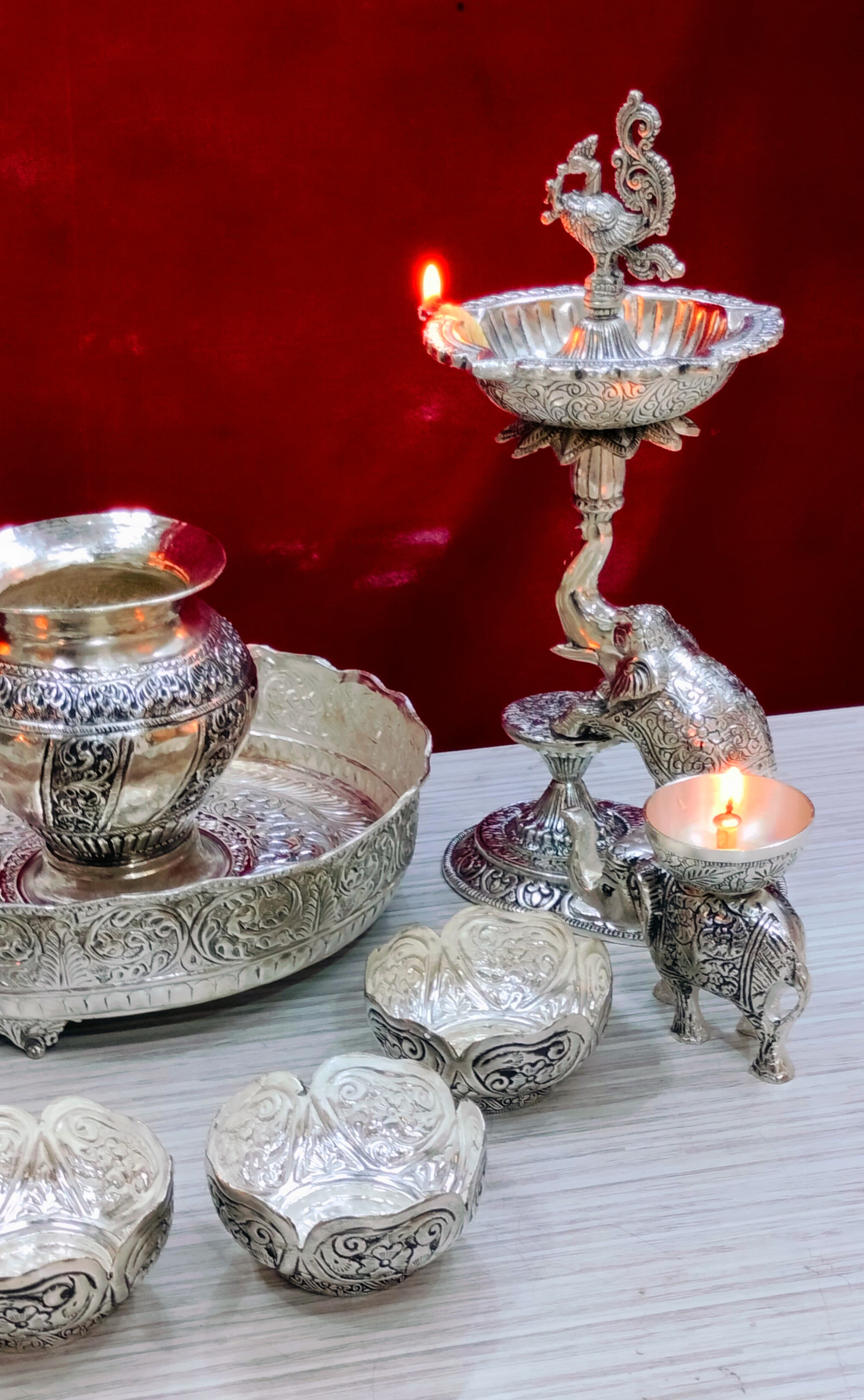 Antique German silver Mahalakshmi pooja/housewarming/diwali set combo