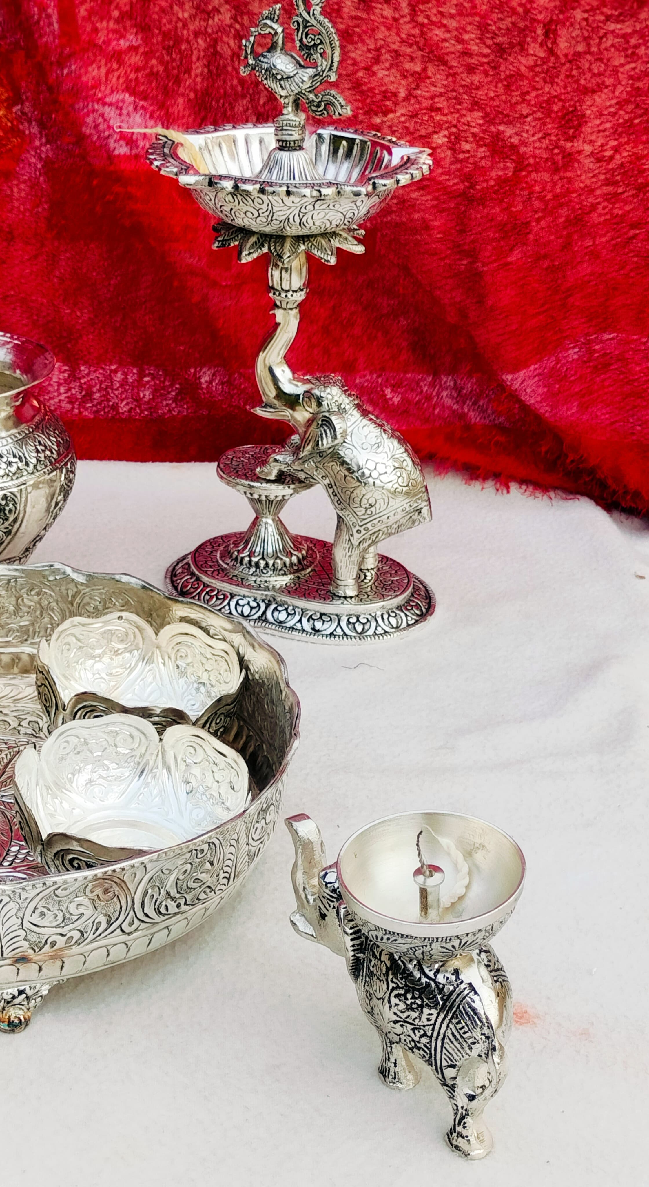 Antique German silver Mahalakshmi pooja/housewarming/diwali set combo