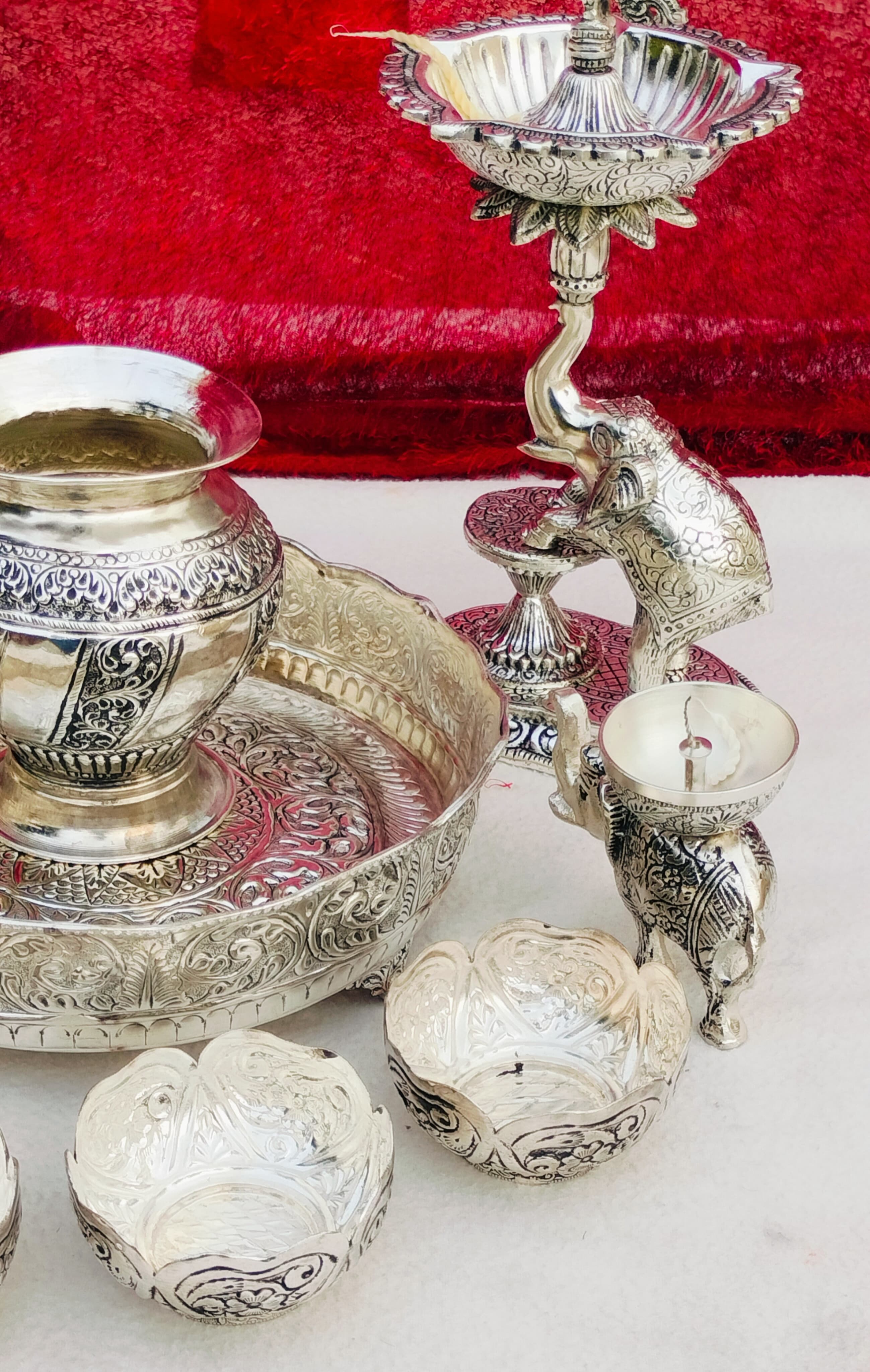 Antique German silver Mahalakshmi pooja/housewarming/diwali set combo