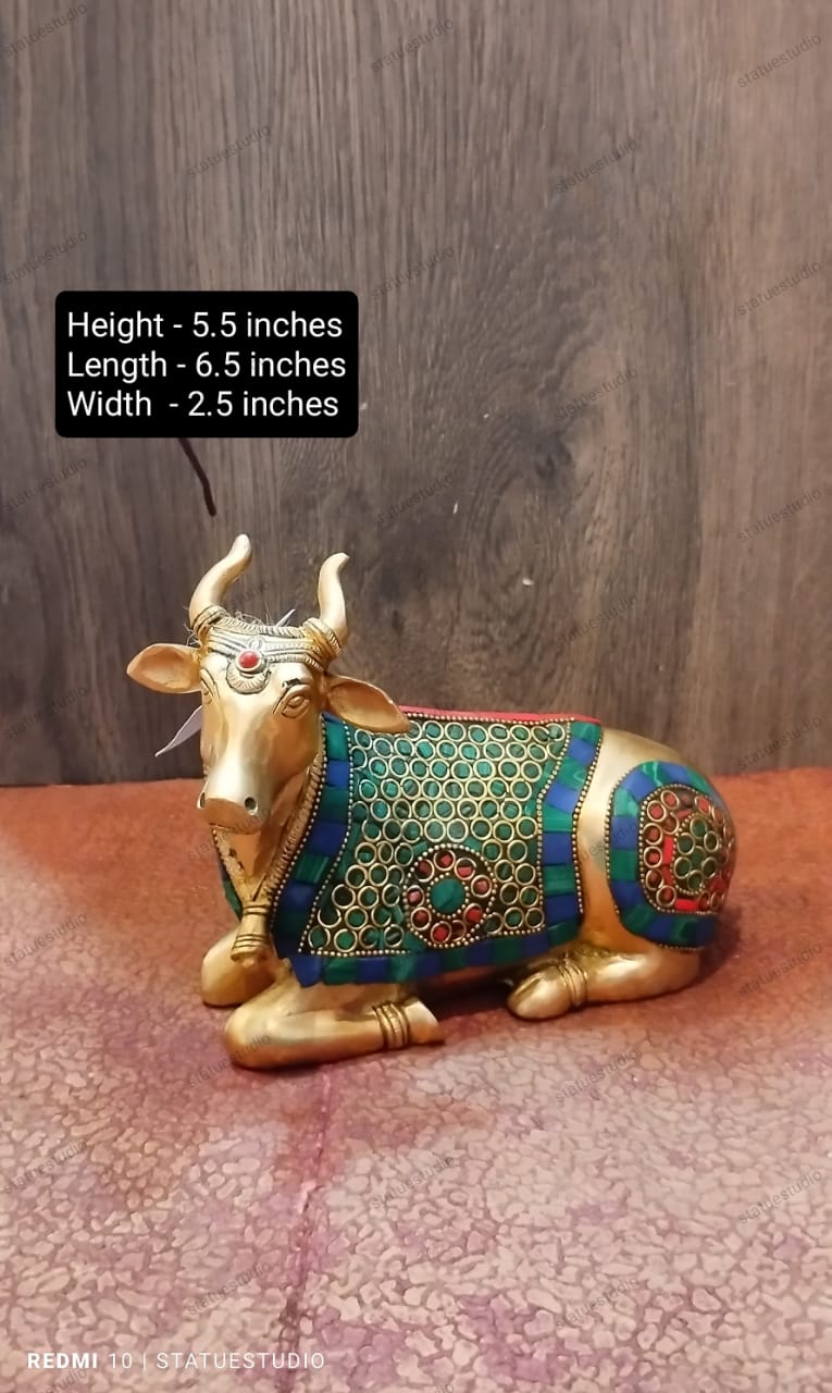 brass with multicolor stone finish cow for home temple/ office/ gift item