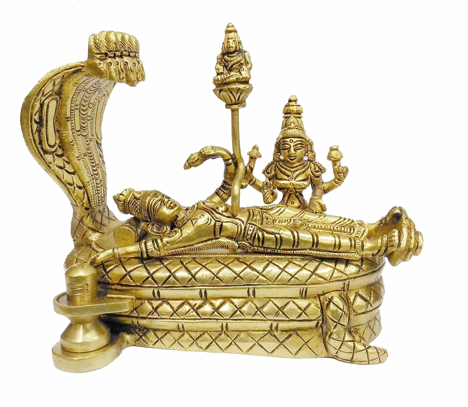 Brass Sleeping Vishnu with Lakshmi on Sheshnag – Spiritual Decor Idol