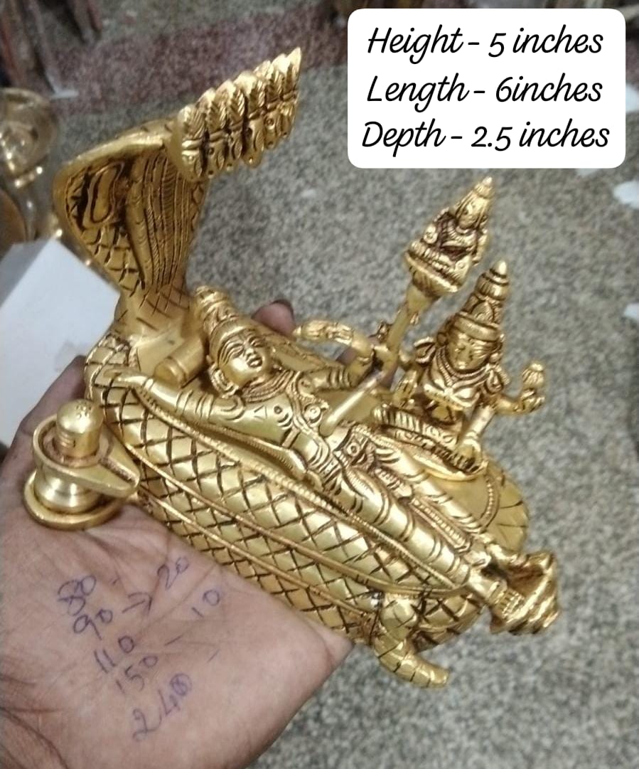 Brass Sleeping Vishnu with Lakshmi on Sheshnag – Spiritual Decor Idol