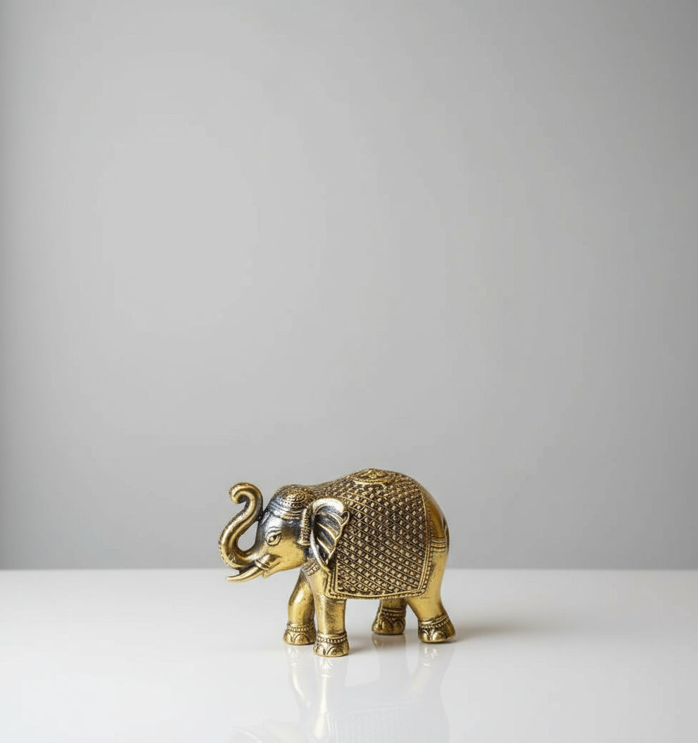 set of 2 Handcrafted Brass Elephant Statue – Lucky Decor for Vastu & Feng Shui