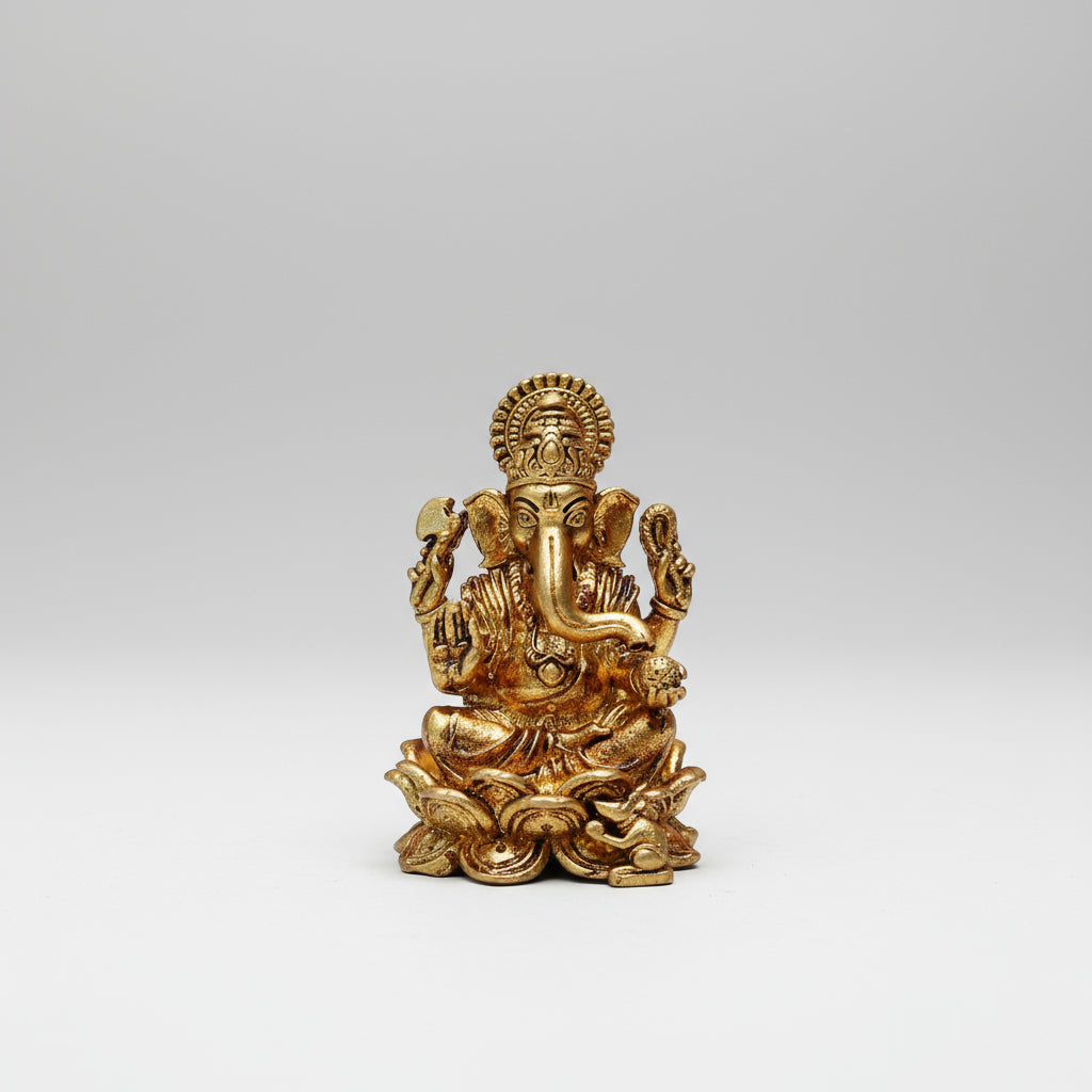 Brass small Ganesh Idol – Antique Finish Ganpati Murti for Home Temple, Office & Puja Room
