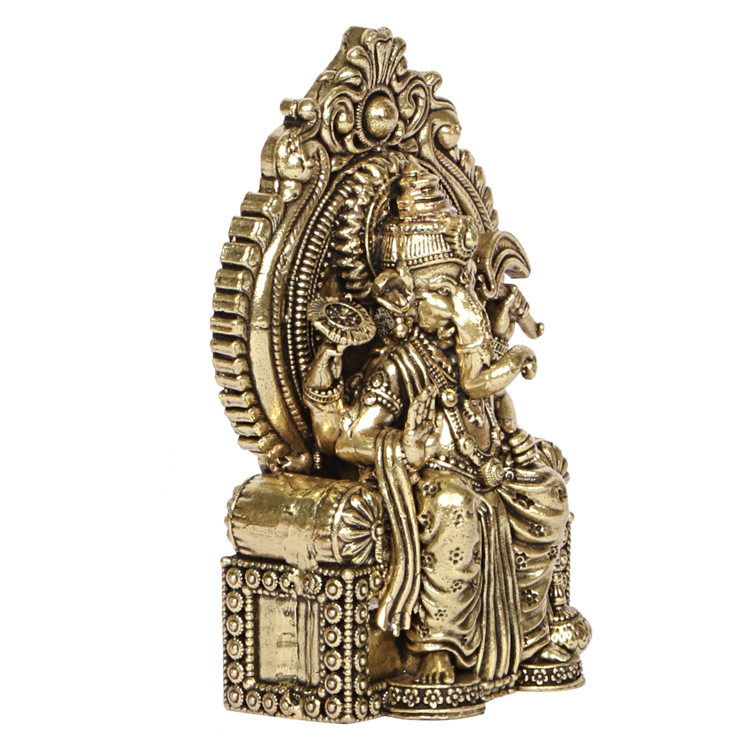 Brass Ganesh Idol – Antique Finish Ganpati Murti for Home Temple, Office & Puja Room, small
