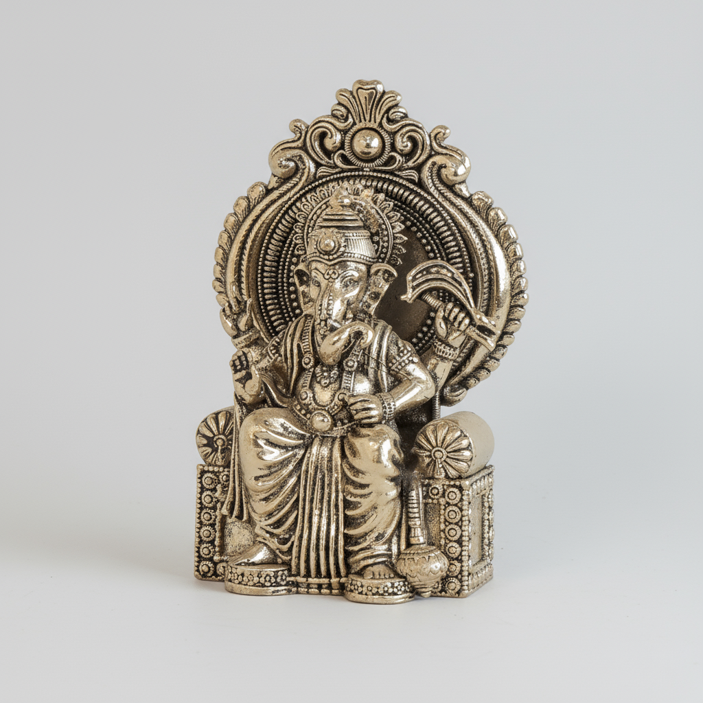 Brass Ganesh Idol – Antique Finish Ganpati Murti for Home Temple, Office & Puja Room, small