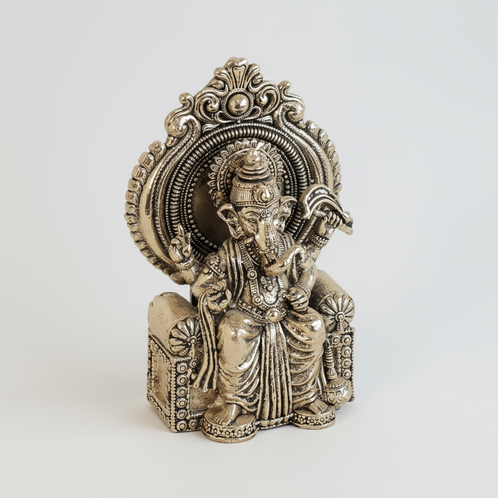 Brass Ganesh Idol – Antique Finish Ganpati Murti for Home Temple, Office & Puja Room, small