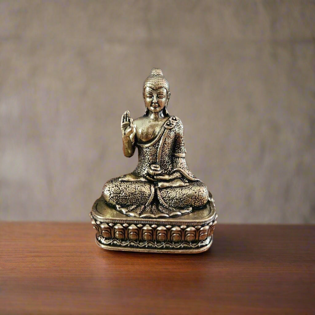 Brass Buddha Statue – Antique Finish Enlightenment Idol for Home, Office & Meditation Space