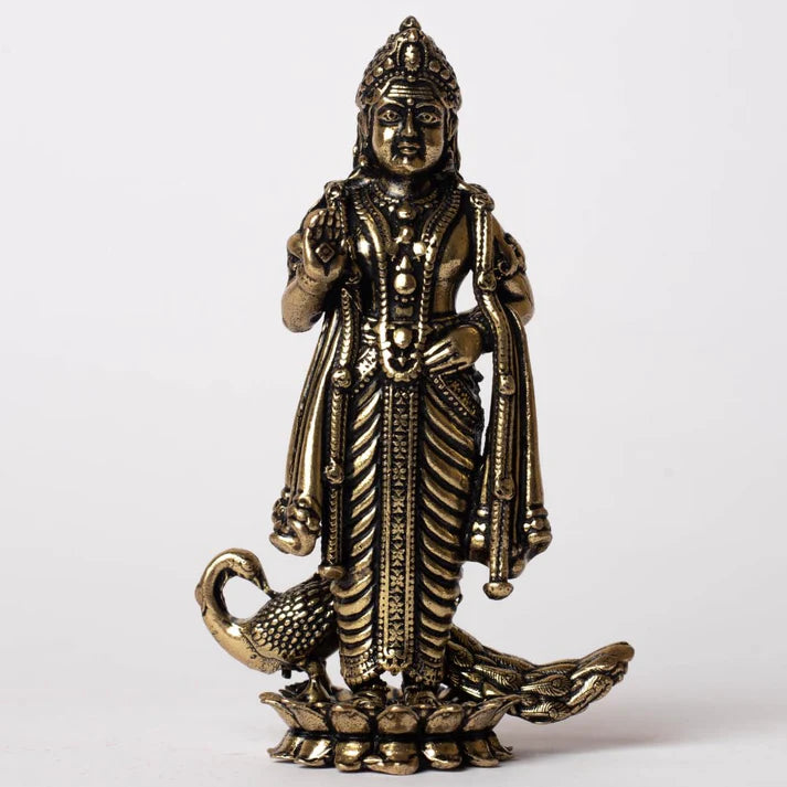 Brass Murugan Idol – Antique Finish Kartikeya Murti for Home Temple, Vastu & Spiritual Decor