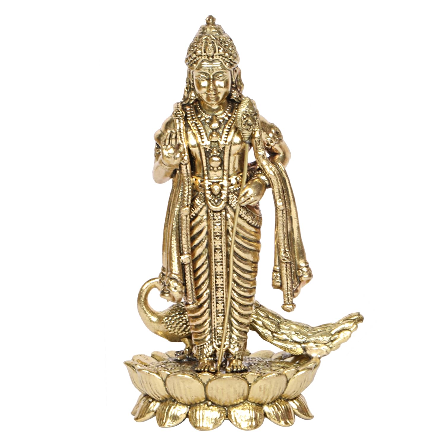 Brass Murugan Idol – Antique Finish Kartikeya Murti for Home Temple, Vastu & Spiritual Decor