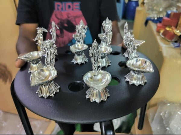 German Silver Antique Vishnu DASHAVATAR Diya Set
