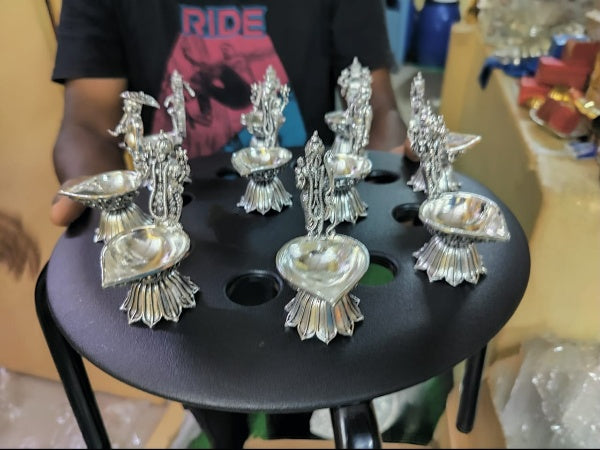 German Silver Antique Vishnu DASHAVATAR Diya Set