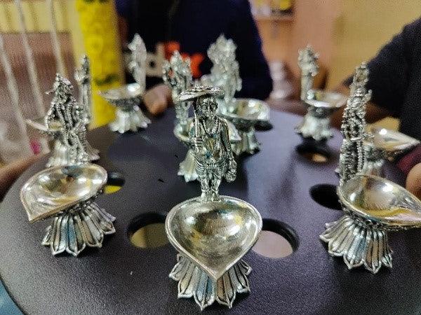 German Silver Antique Vishnu DASHAVATAR Diya Set