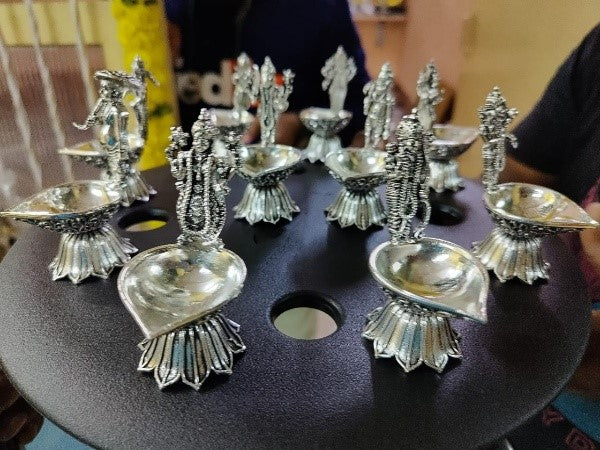 German Silver Antique Vishnu DASHAVATAR Diya Set