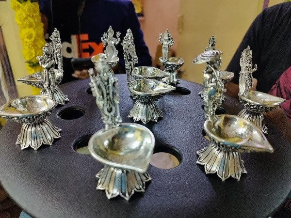 German Silver Antique Vishnu DASHAVATAR Diya Set