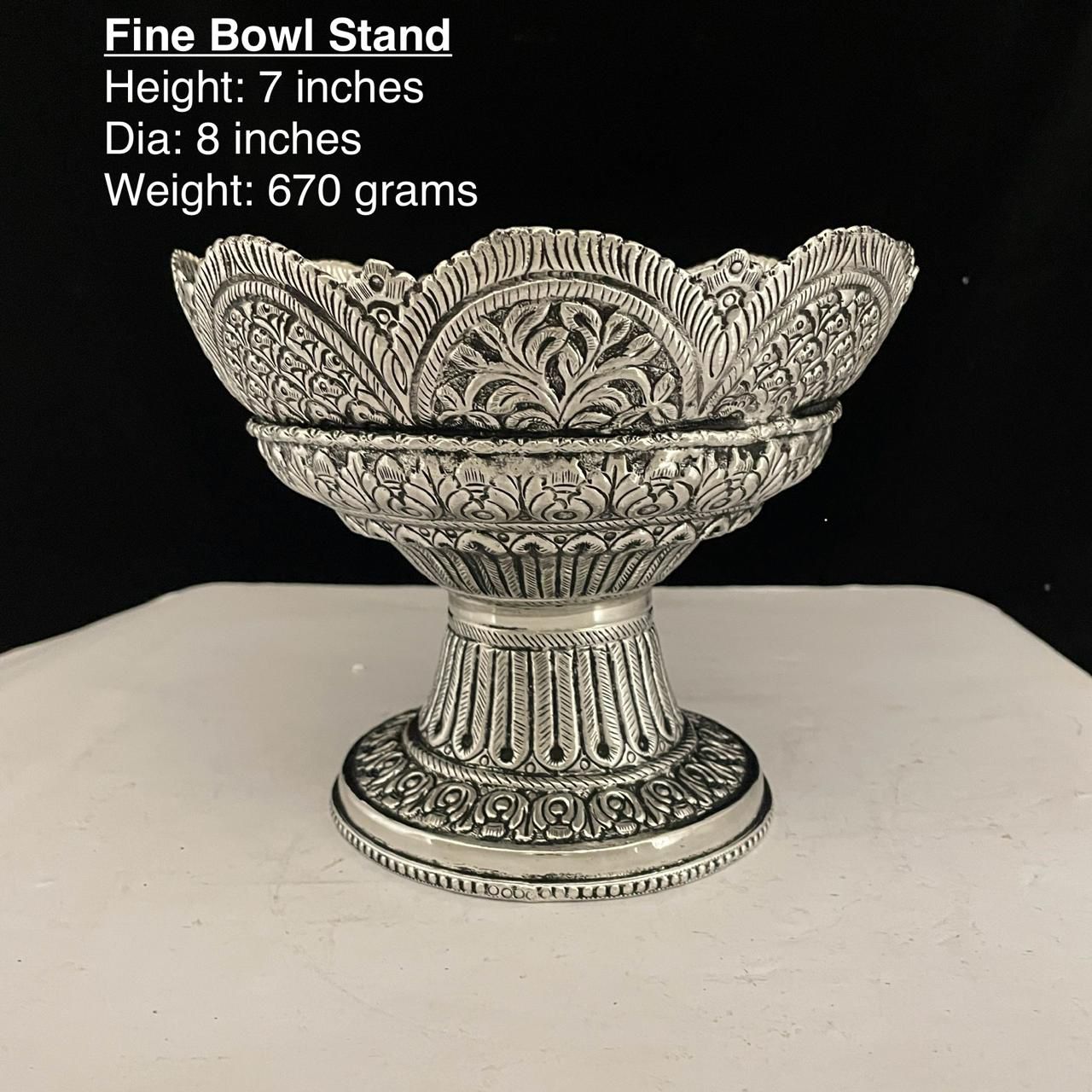 German silver fully carved bowl with stand for fruits/snacks/gift item
