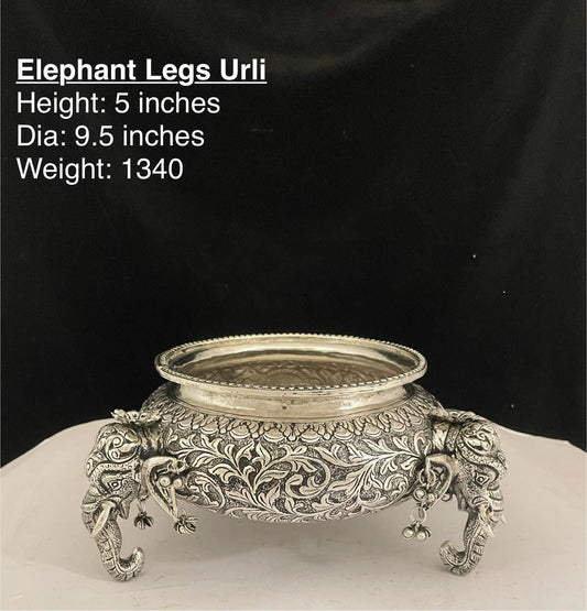 German silver elephant legs with ghungroo urli bowl