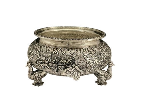 German silver duck butterfly fully carved urli bowl