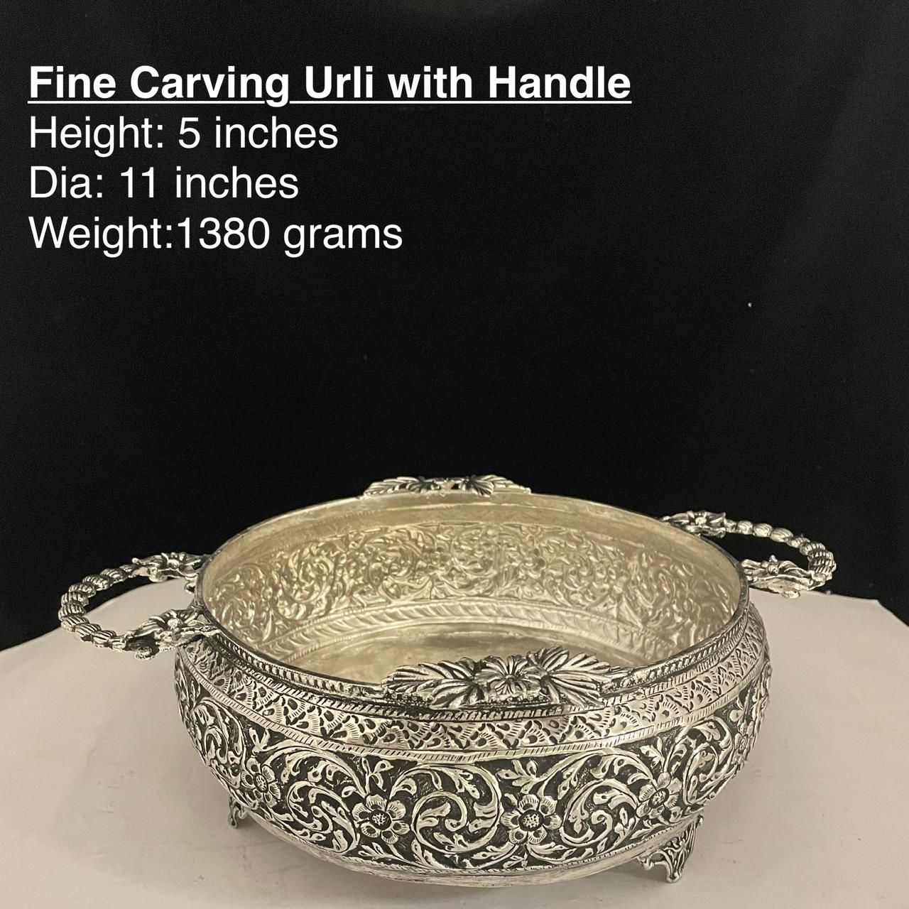 German silver fully carved urli bowl with handle