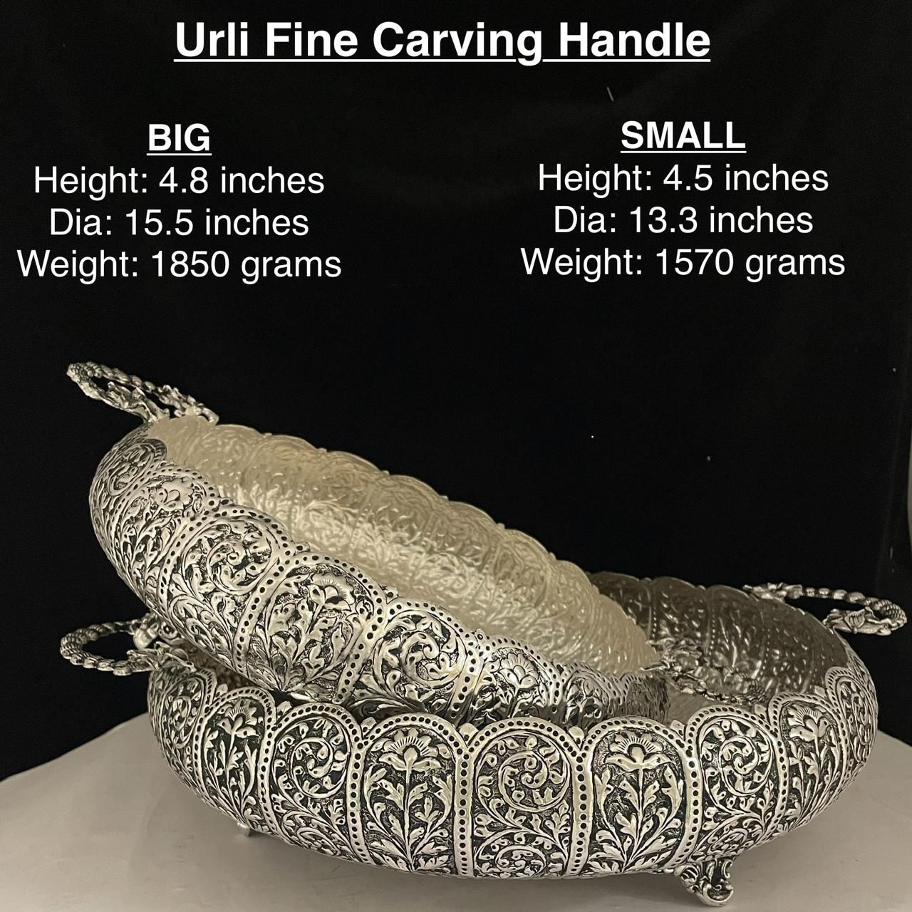 German silver big size urli fully carved for home décor/fruits/snacks, 1 piece