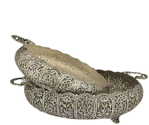 German silver small size urli fully carved for home décor/fruits/snacks, 1 piece