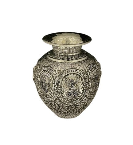 German silver fully carved asthalakshmi flower vase