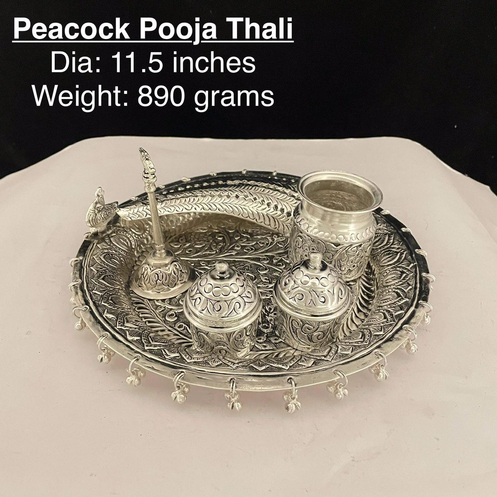 German Silver Peacock Pooja thali Set