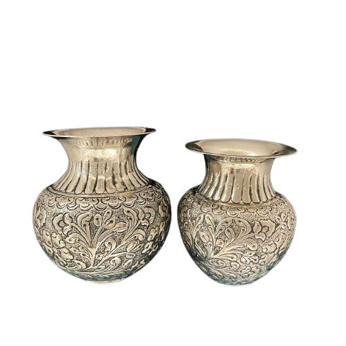 Silver plated set of 2 fully carved kalash